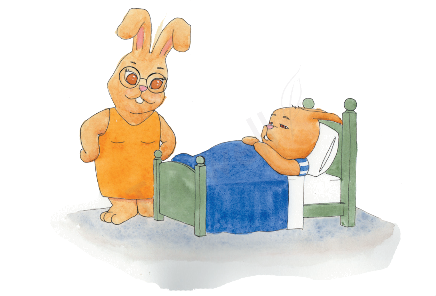 Alex the bunny sleeping in bed